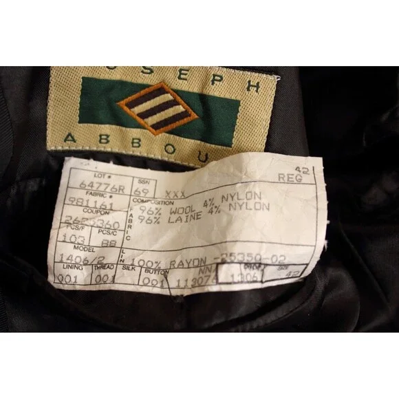 Joseph Abboud Mens Tuxedo 2 Piece Black Wool Nylon Blend 2 Btn 42R Pleated 32" W - Picture 10 of 11